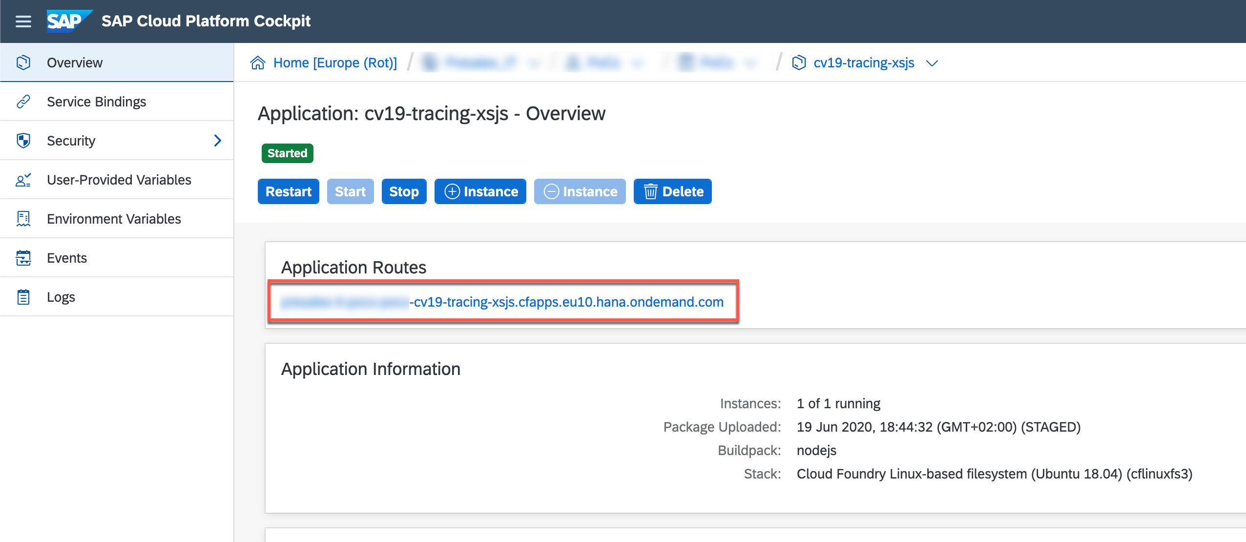 CV19-tracing back-end xsjs module application