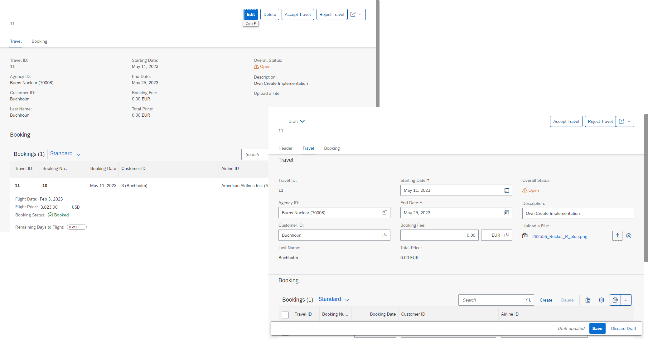 RAP110 Travel App - Object Page