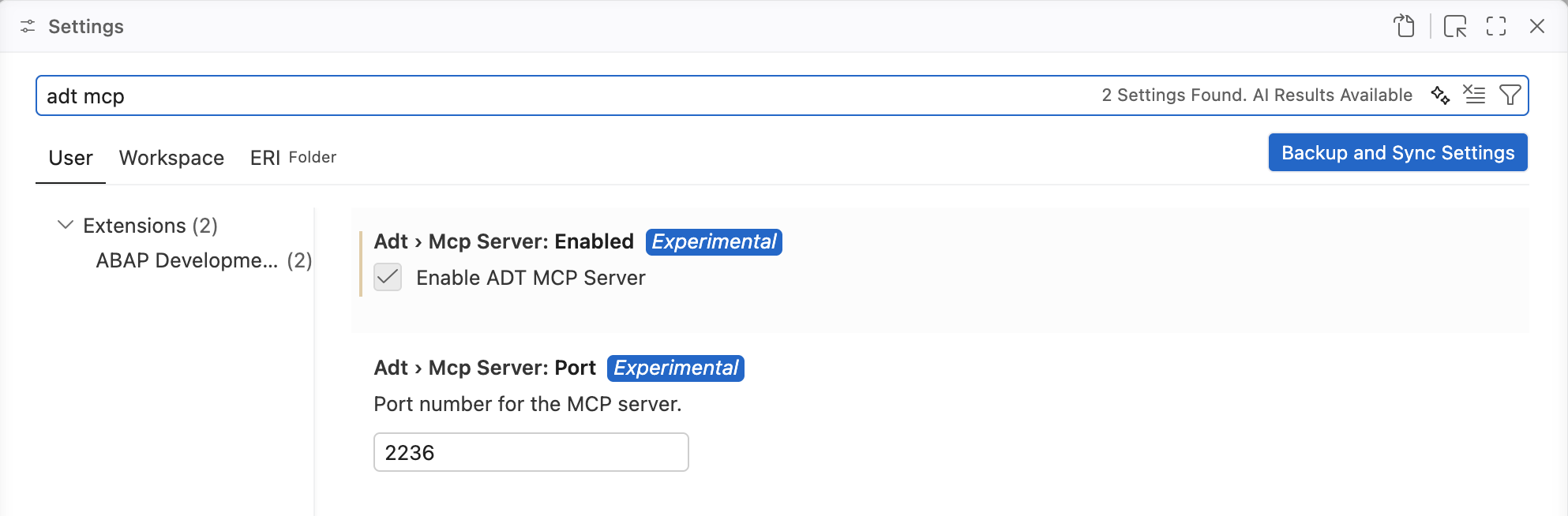 ADT MCP Server setting enabled