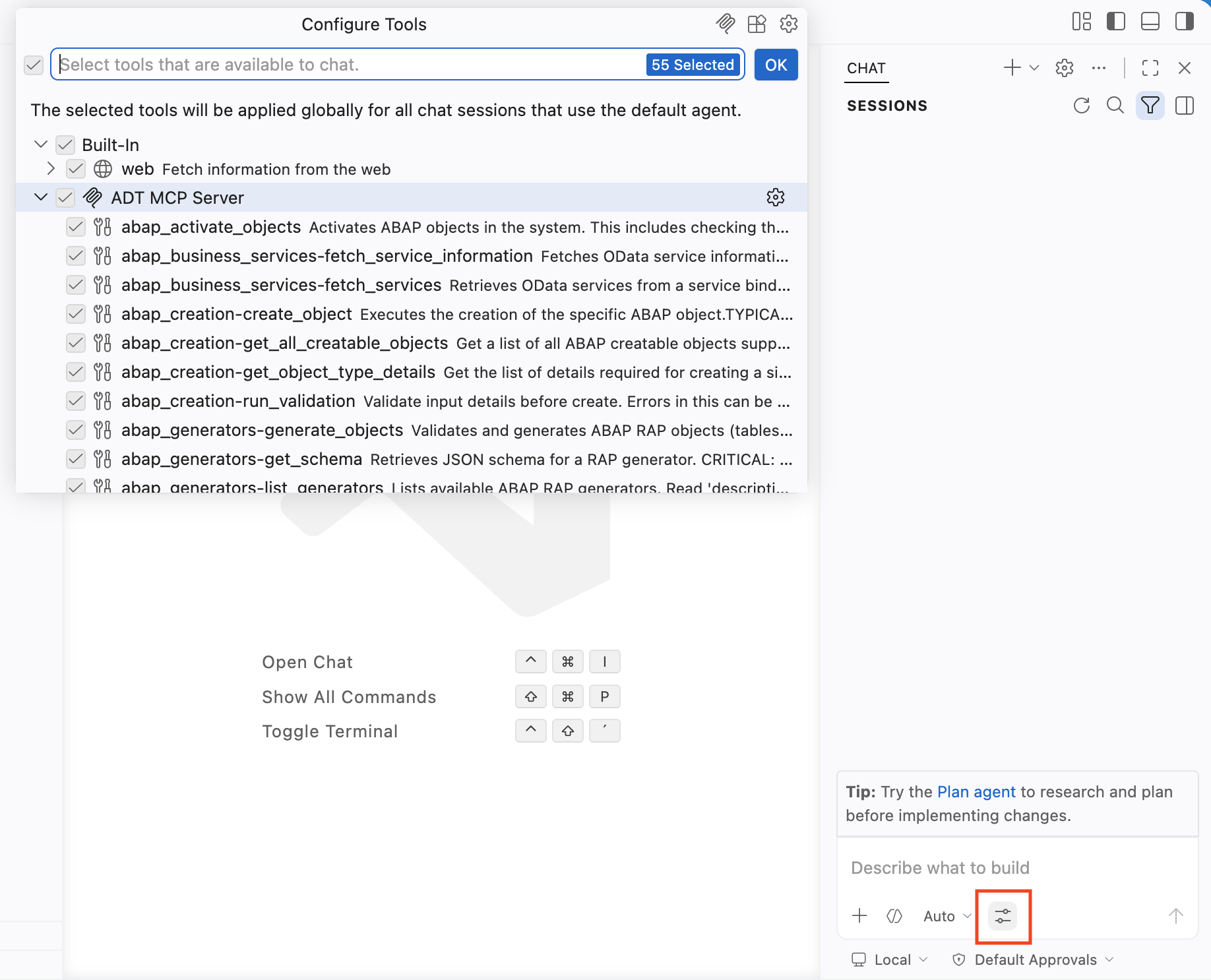 ADT MCP tools visible in Copilot Configure Tools