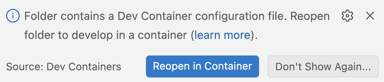 dialog box with "reopen in container" option
