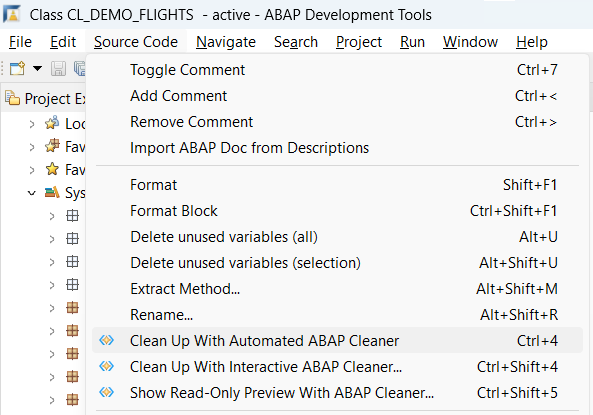 ABAP cleaner integration into ABAP Development Tools (ADT)