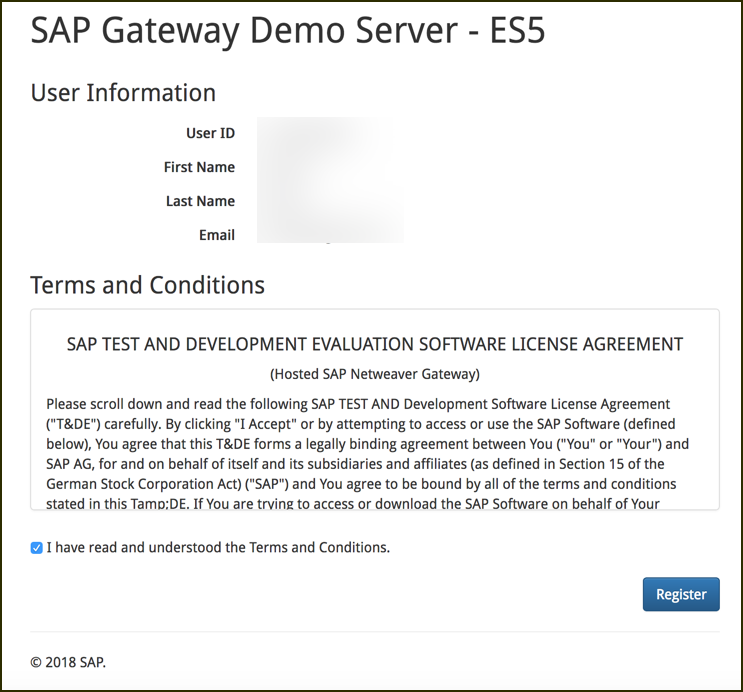 Gateway Demo web based sign up form