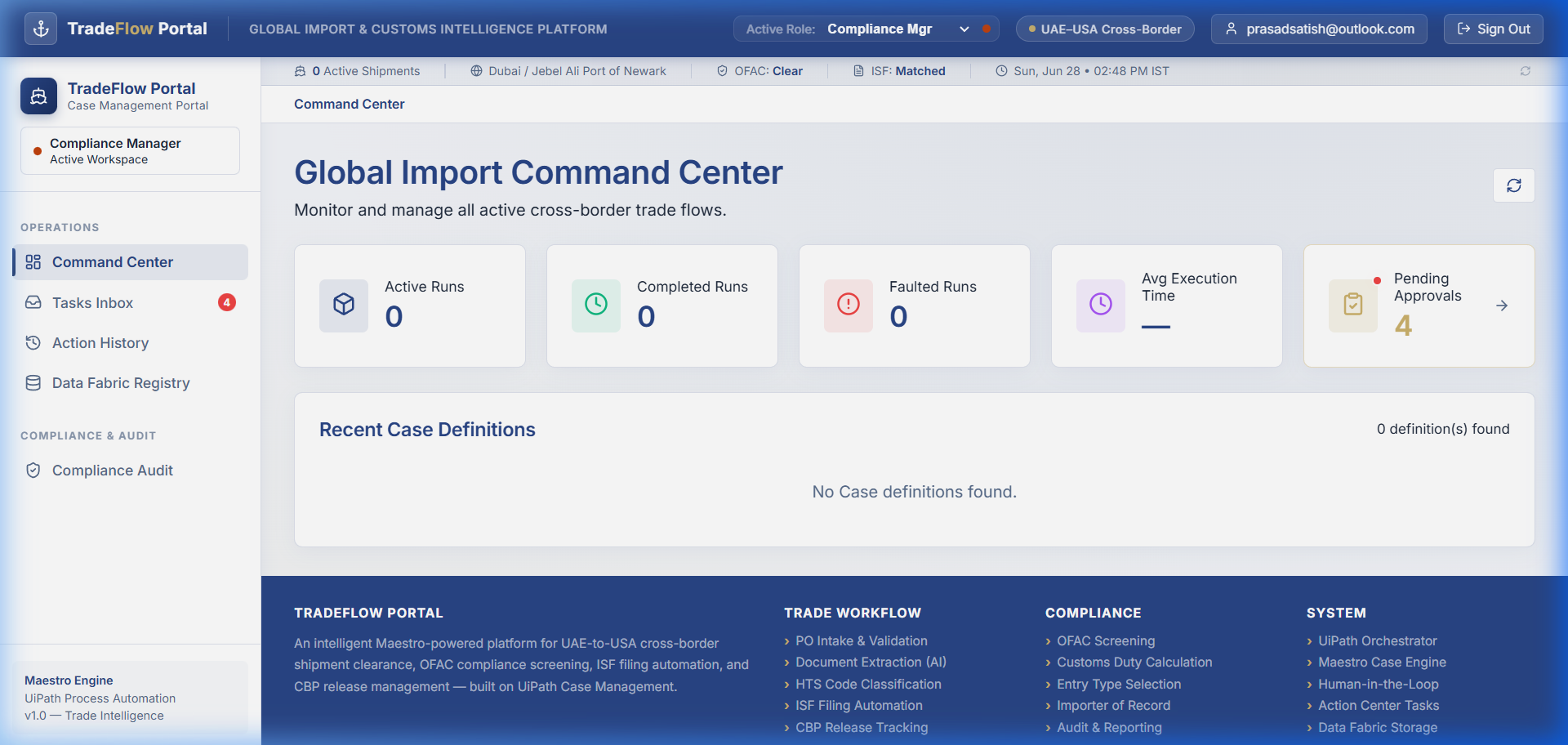 TradeX Portal Main Dashboard