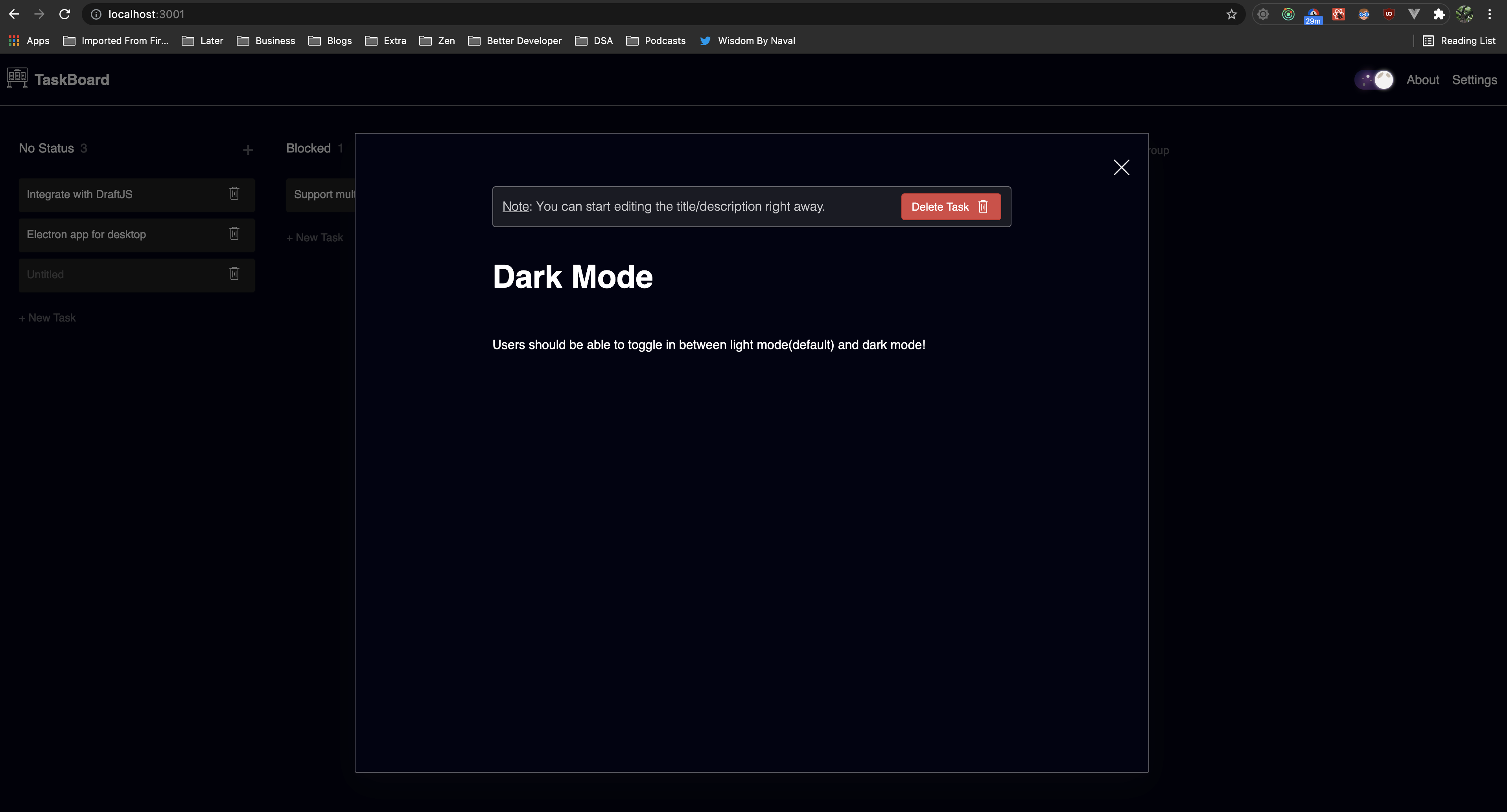 Task Board(Modal) - Dark Mode