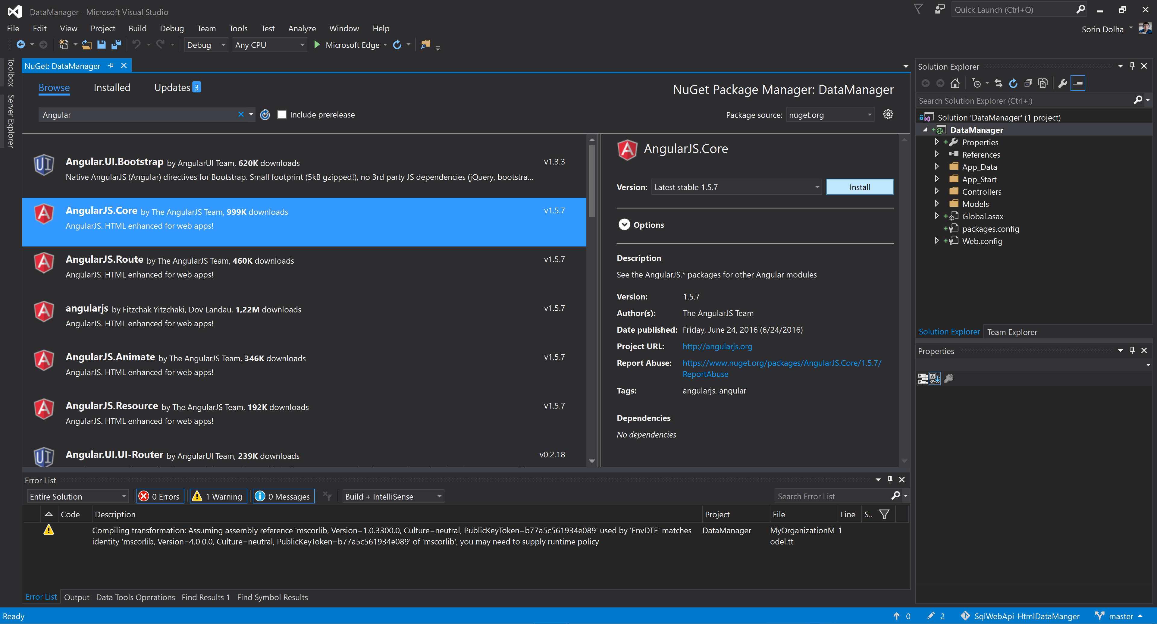 Пакет nuget visual studio. NUGET package Manager.