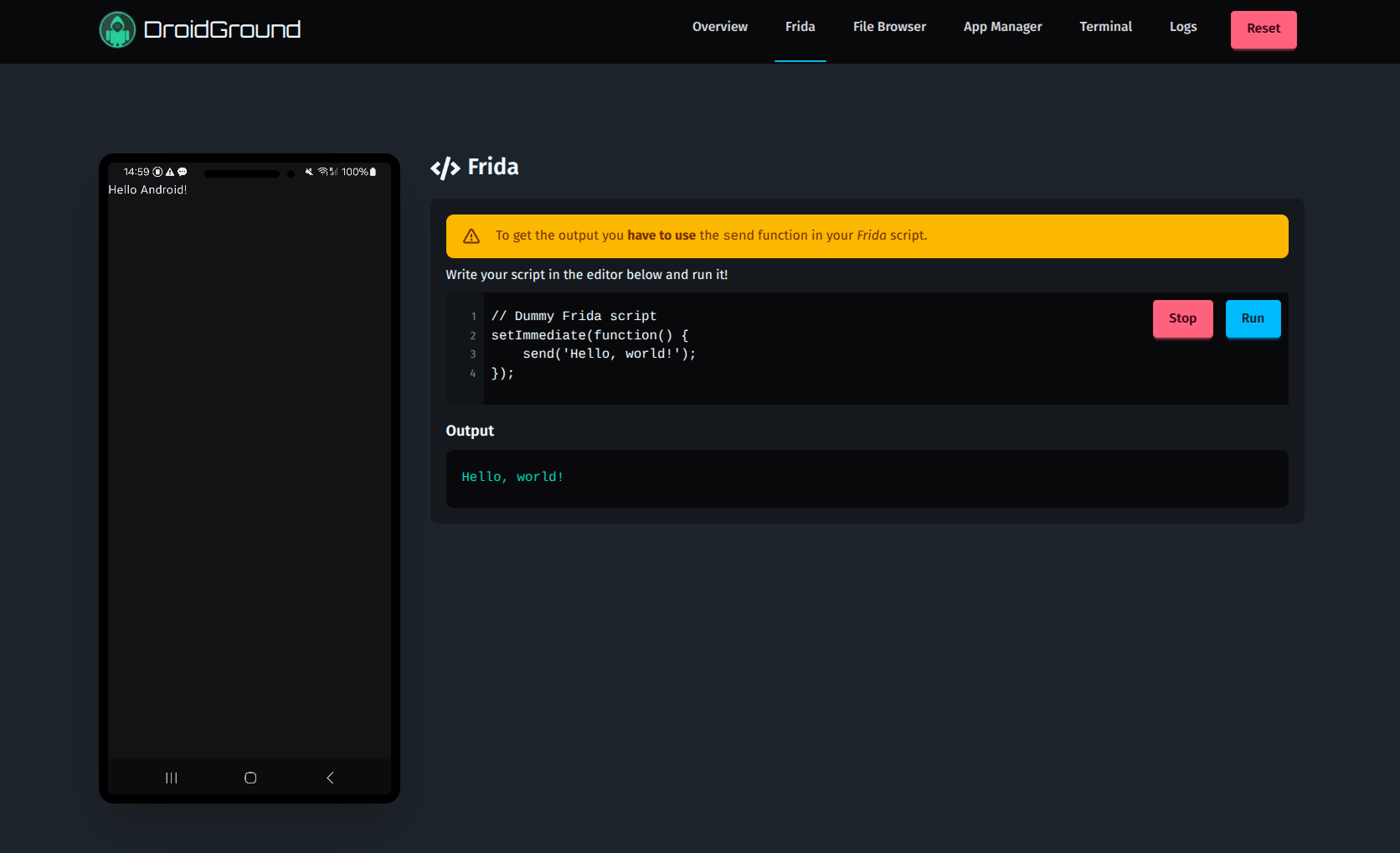 Screenshot Frida Full Mode