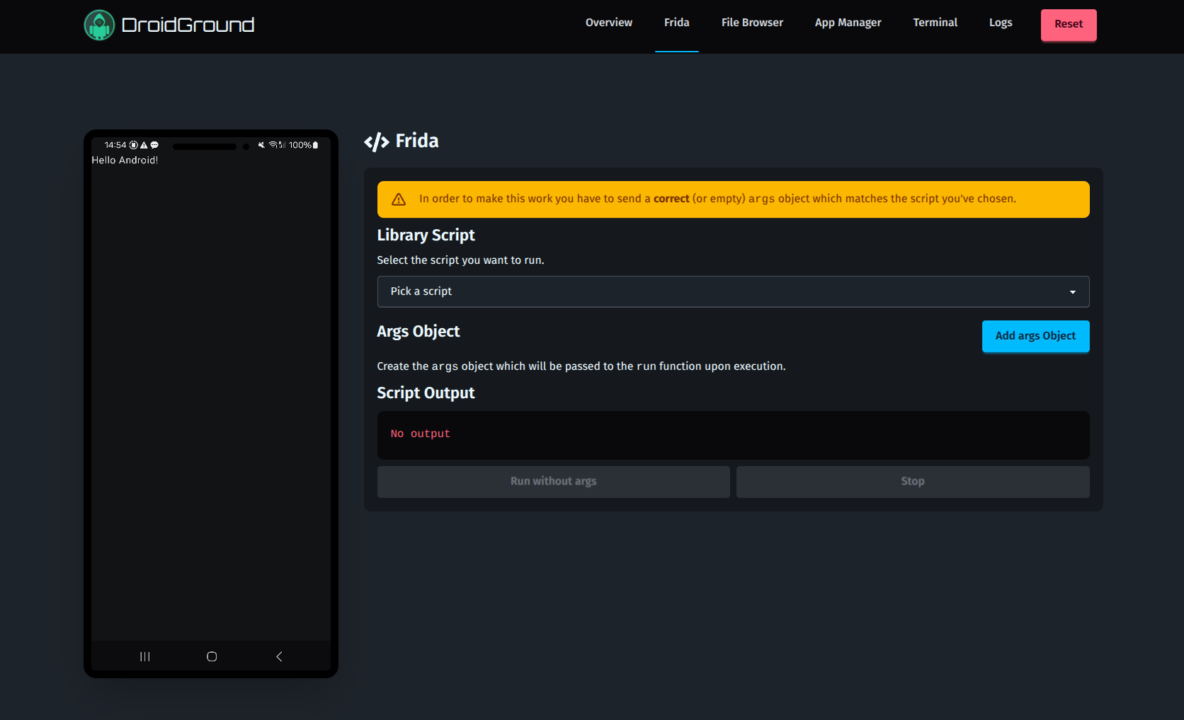 Screenshot Frida Jailed Mode