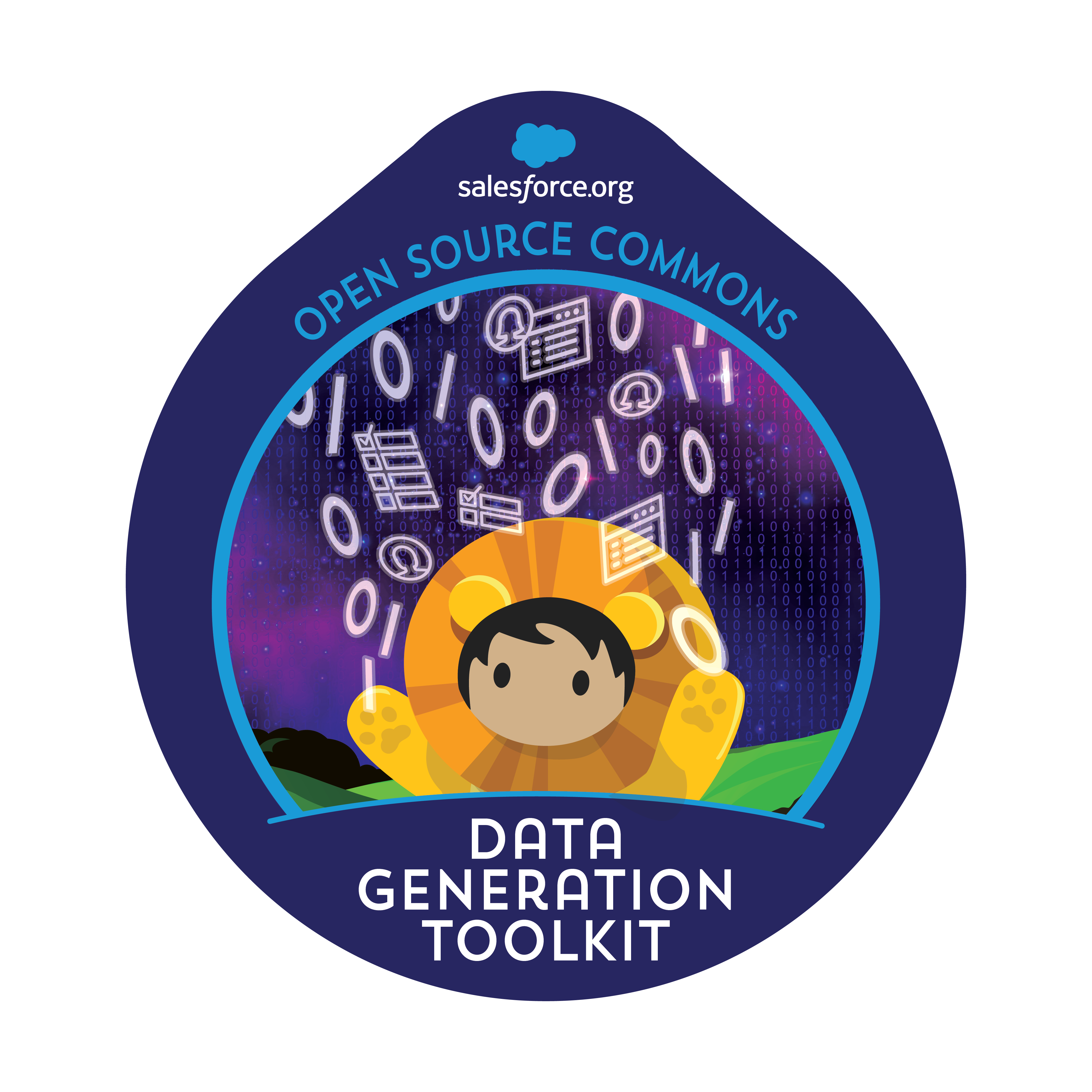 Data Generation Toolkit Logo featuring Astro in a rain of data