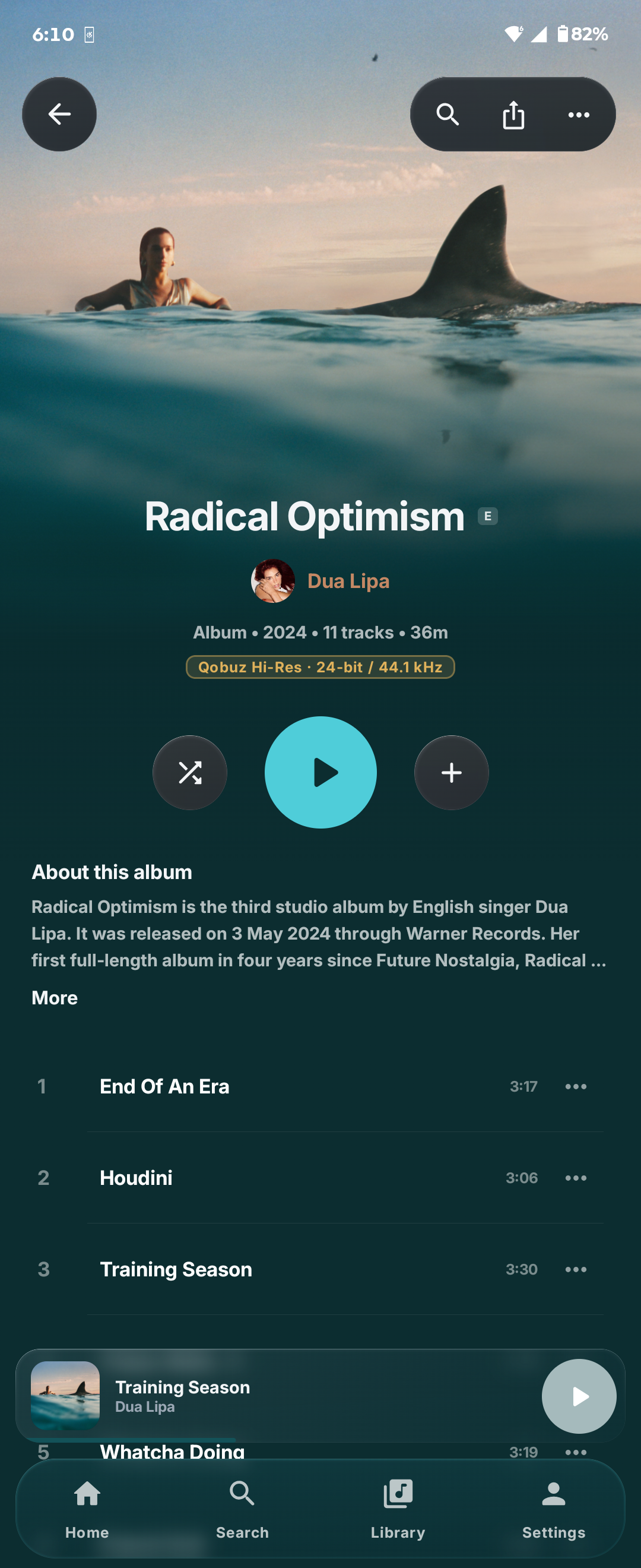Android album page with Qobuz Hi-Res quality