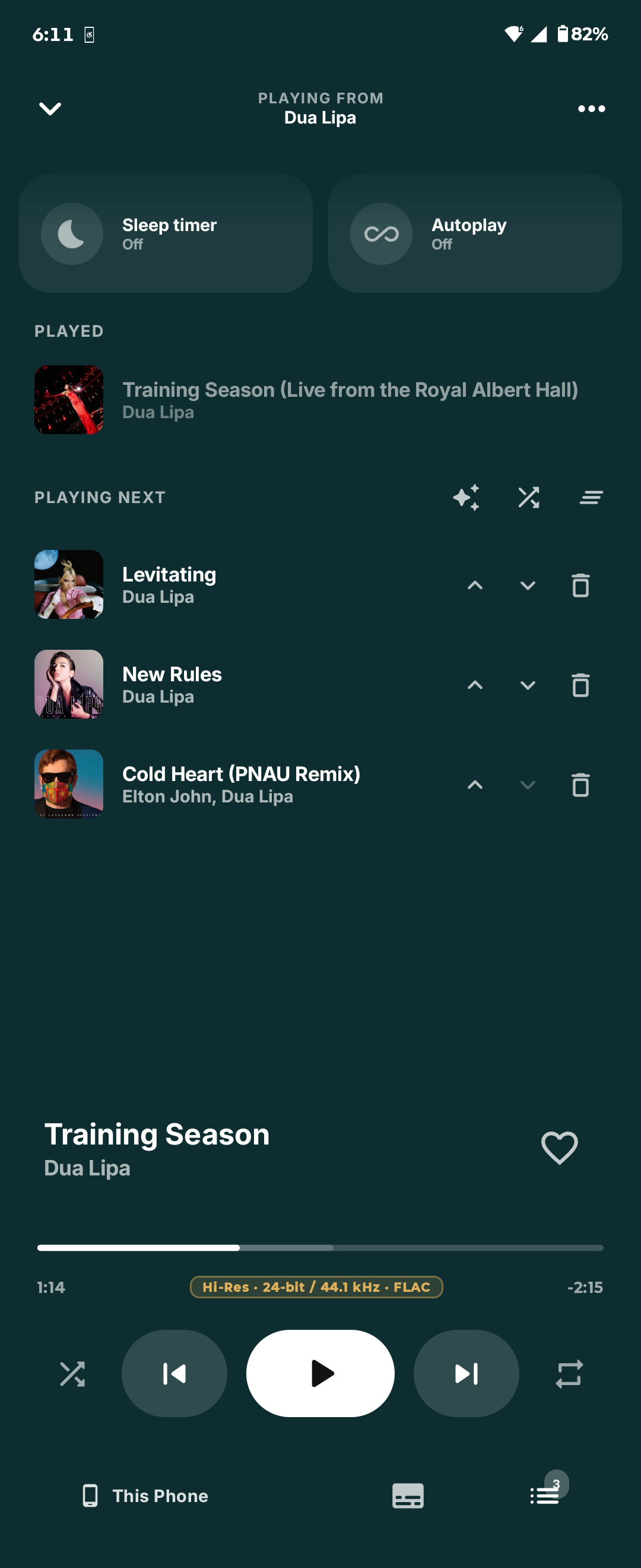 Android queue with sleep timer, autoplay, and song controls
