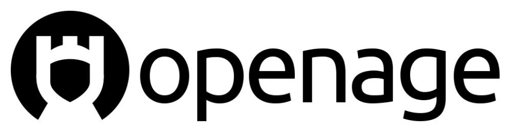 Logo di openage, scritta nera su sfondo trasparente.