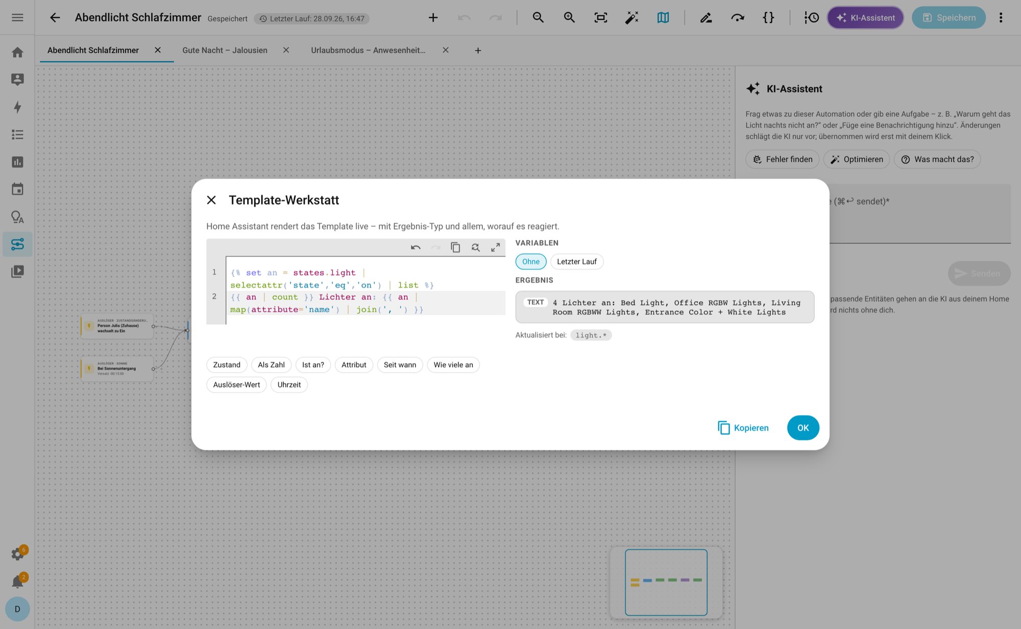 The template workshop renders Jinja live.