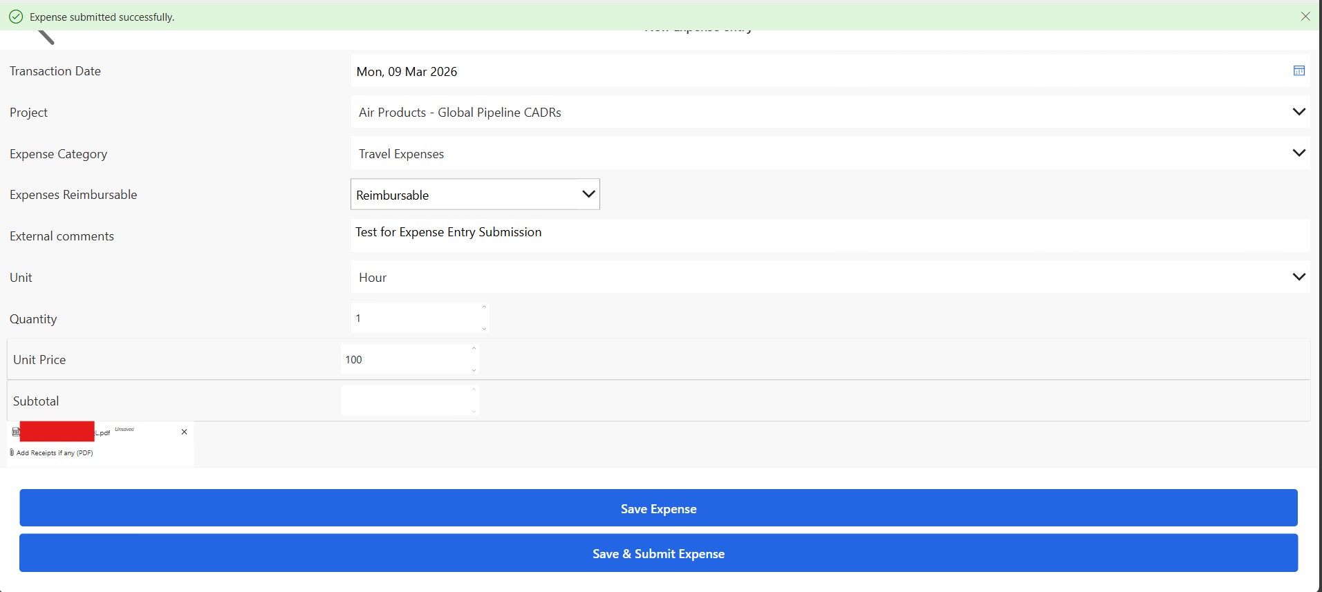Creating a new Expense Entry on Canvas App Interface - 2