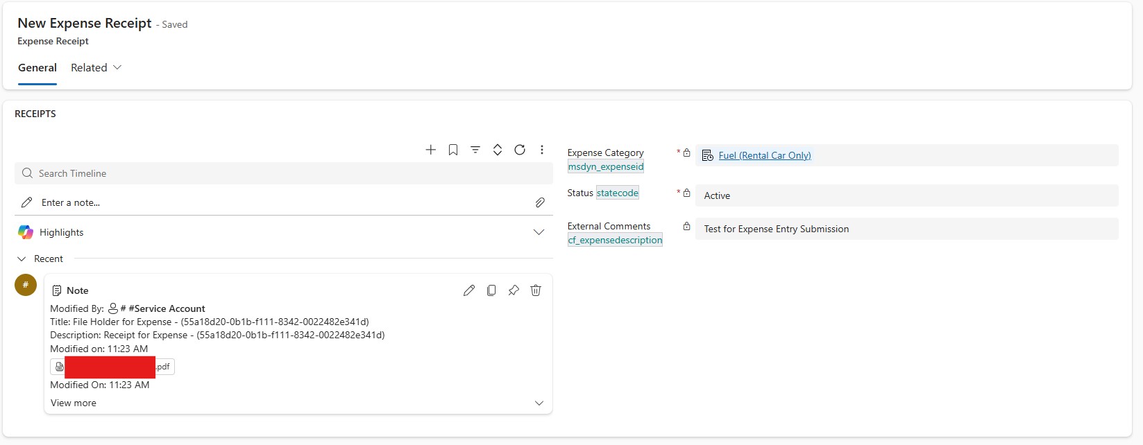 The Expense Receipt Record + Receipt PDF Annotation associated with the Expense, without which Submission won't have been possible.