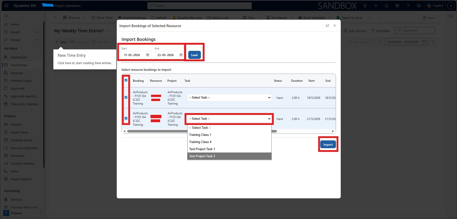 Dynamics 365 Project Operations Booking to Time Entry Import Flow