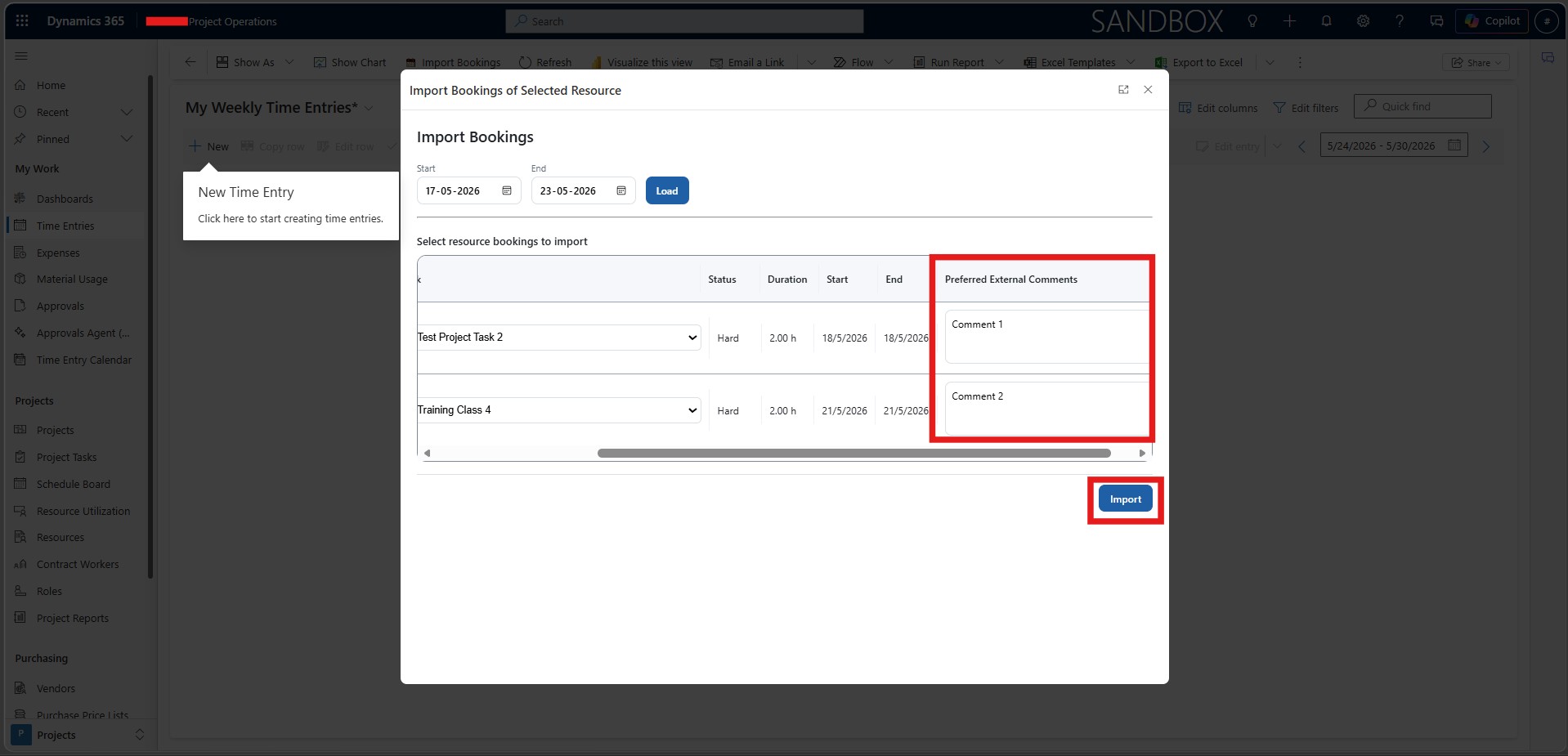 Dynamics 365 Project Operations Booking to Time Entry Import Flow