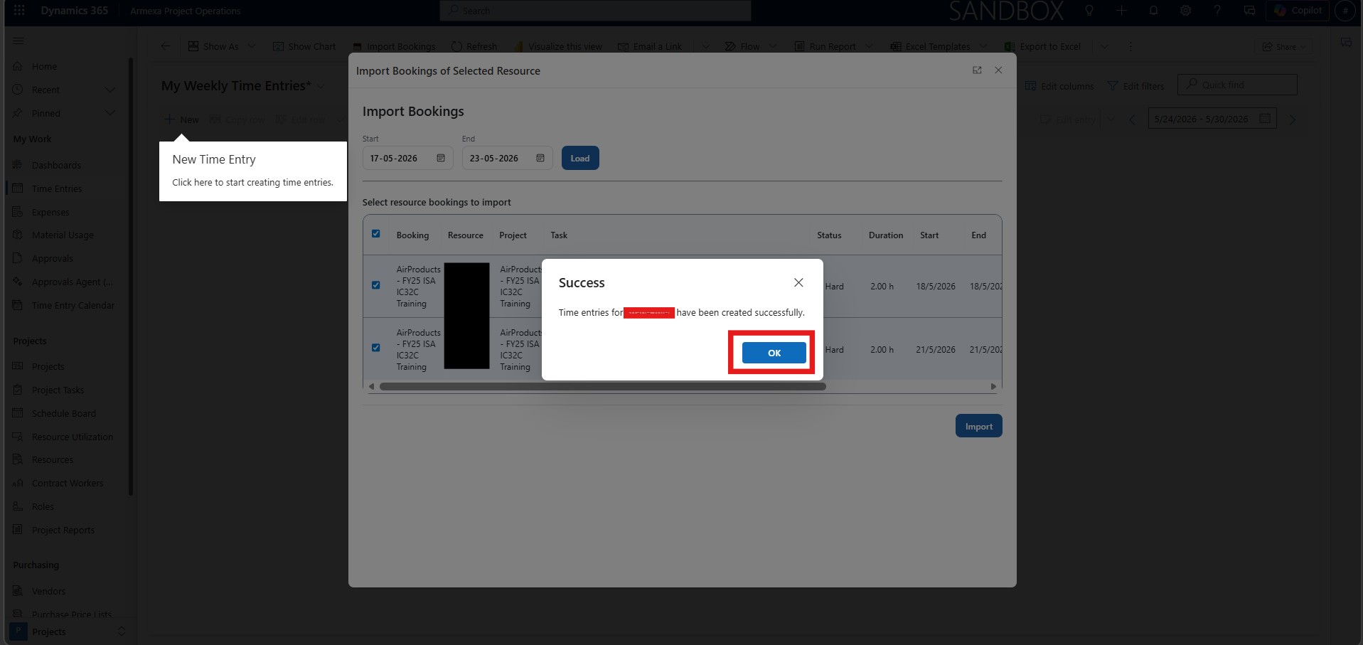 Dynamics 365 Project Operations Booking to Time Entry Import Flow