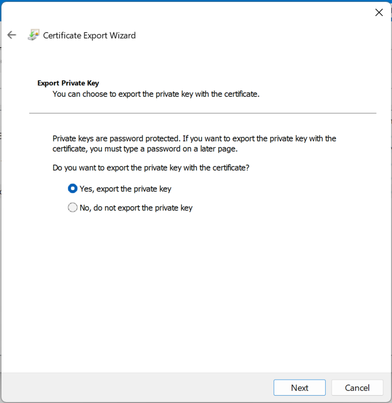 Export private key