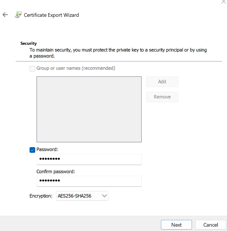 Protecting PFX private key