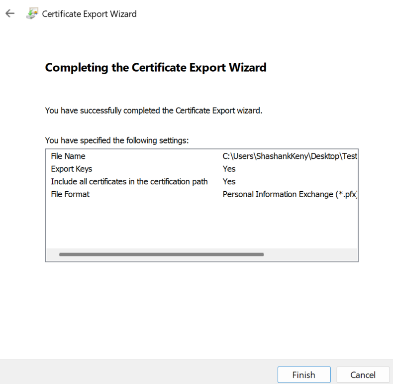 Completing PFX export