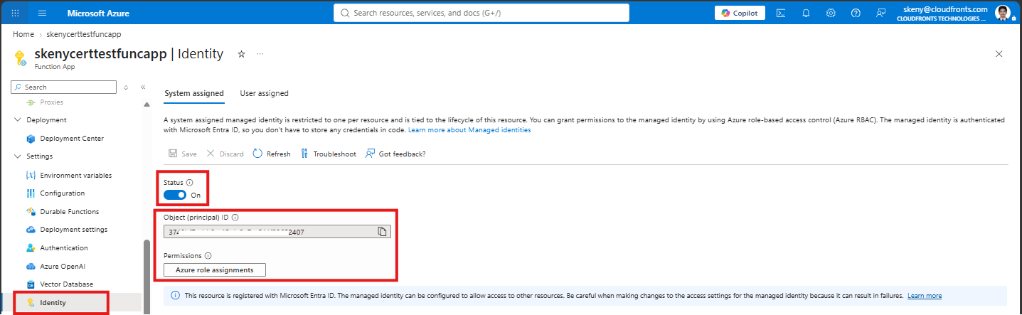 Function App managed identity