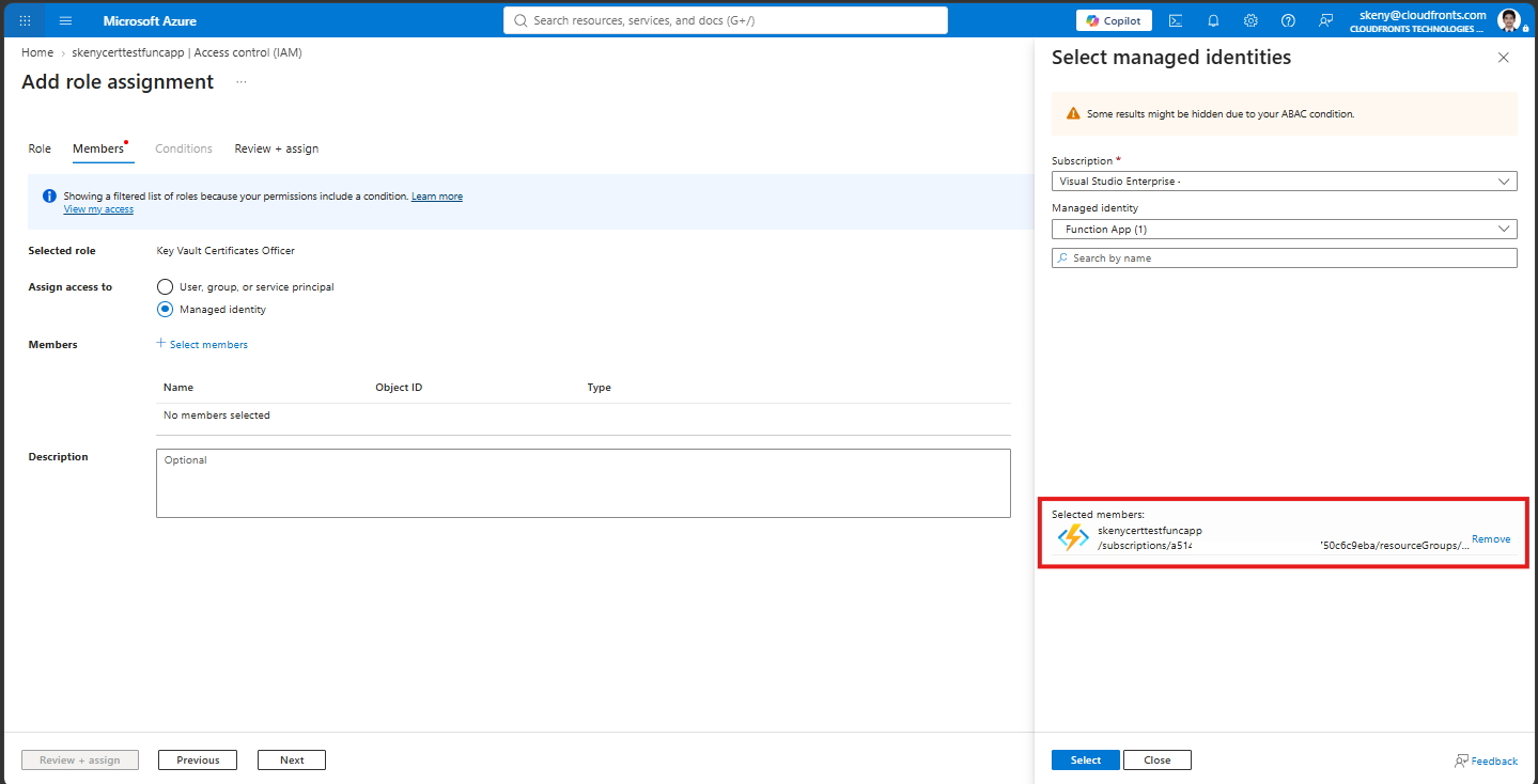 Assigning Function Managed Identity