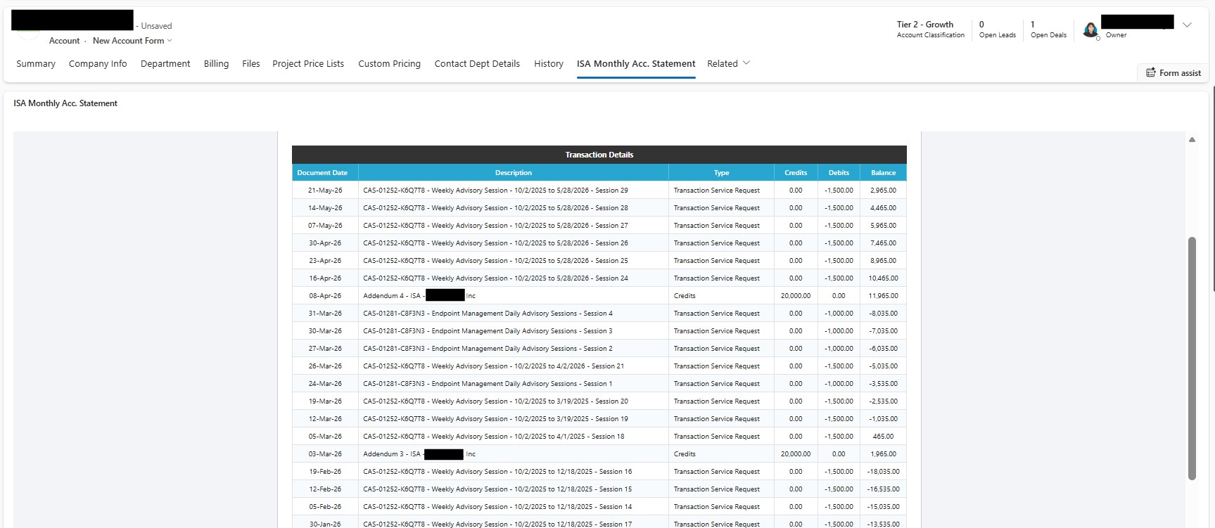Real-time financial statement reporting dashboard inside Microsoft Dynamics 365 Project Operations