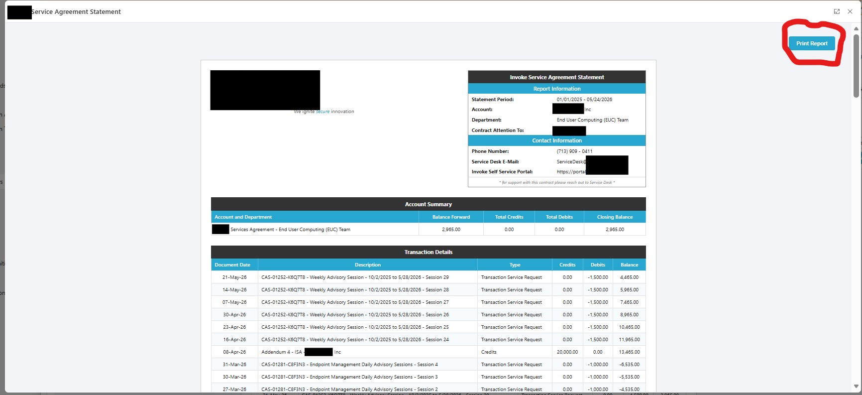 Real-time financial statement reporting dashboard inside Microsoft Dynamics 365 Project Operations