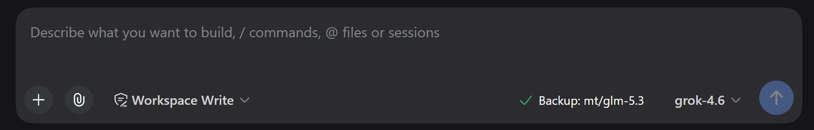 The composer: the daruma backup control sits next to the model selector