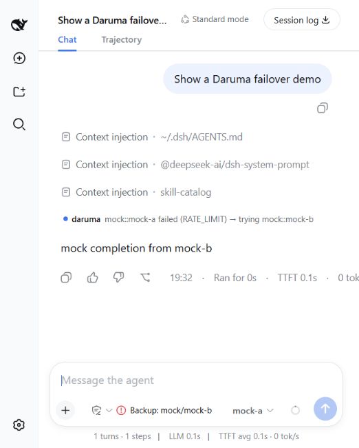 English failover notice in the conversation