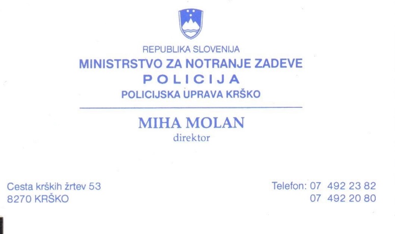 Vizitka direktorja policijske uprave Krško Mihe Molana.