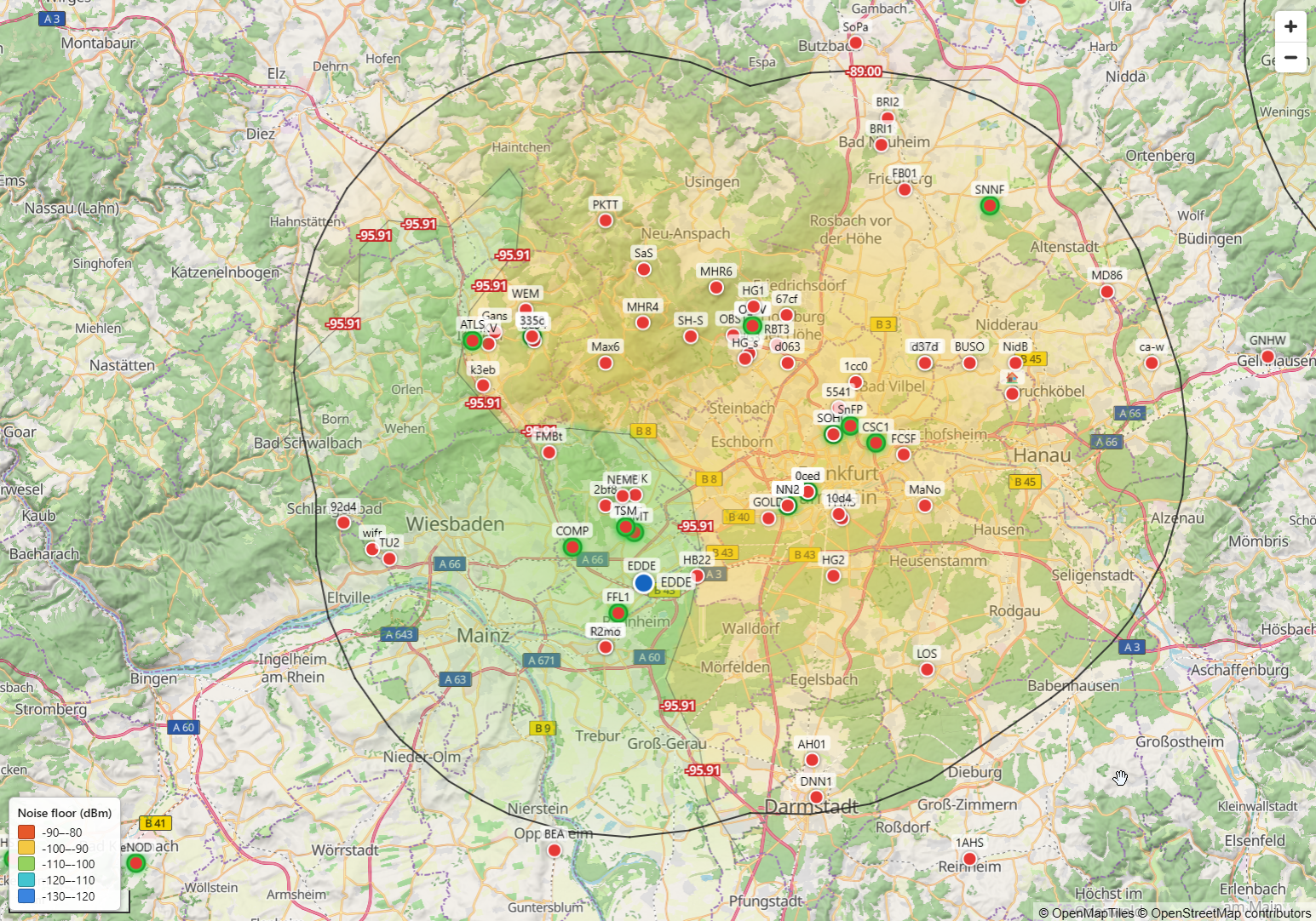 Meshhessen Client – noise floor heatmap overlay: radio quality as a surface on the Meshtastic map