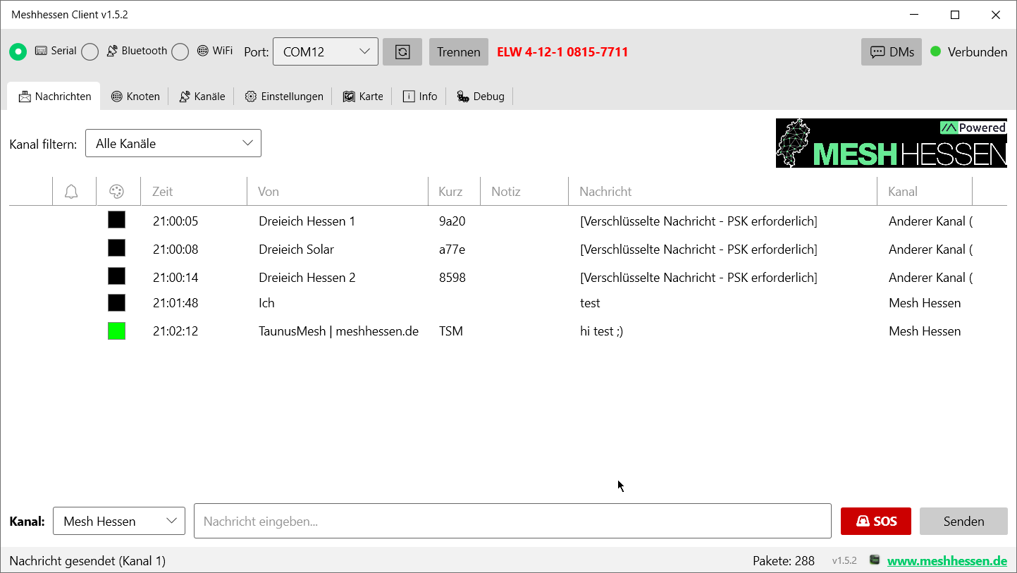 Meshhessen Client – Meshtastic Nachrichten und Kanal-Chat unter Windows