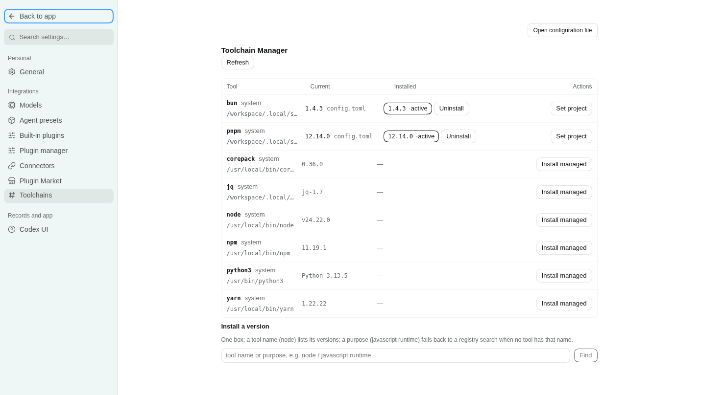 Settings → mise