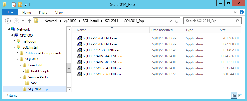 SQL 2014 Express Edition Media Folders