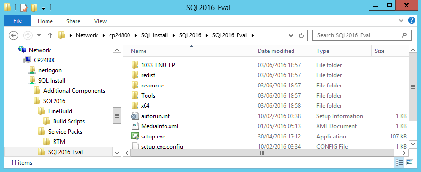 SQL 2016 Media Folders