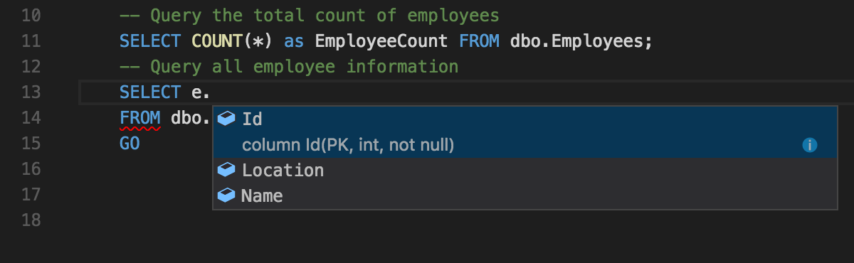 TSQL IntelliSense