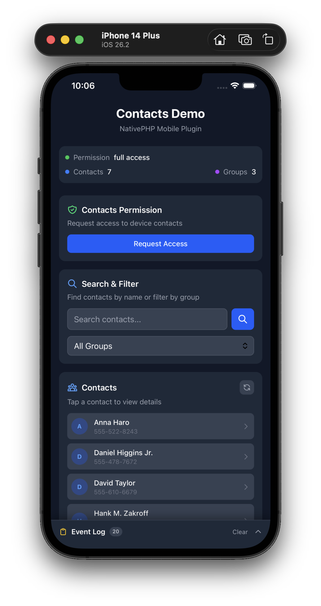 Contacts plugin on iOS