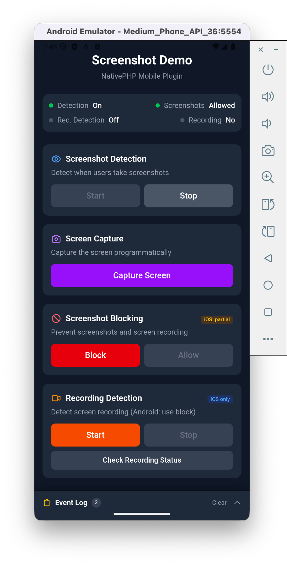 Screenshots plugin on Android