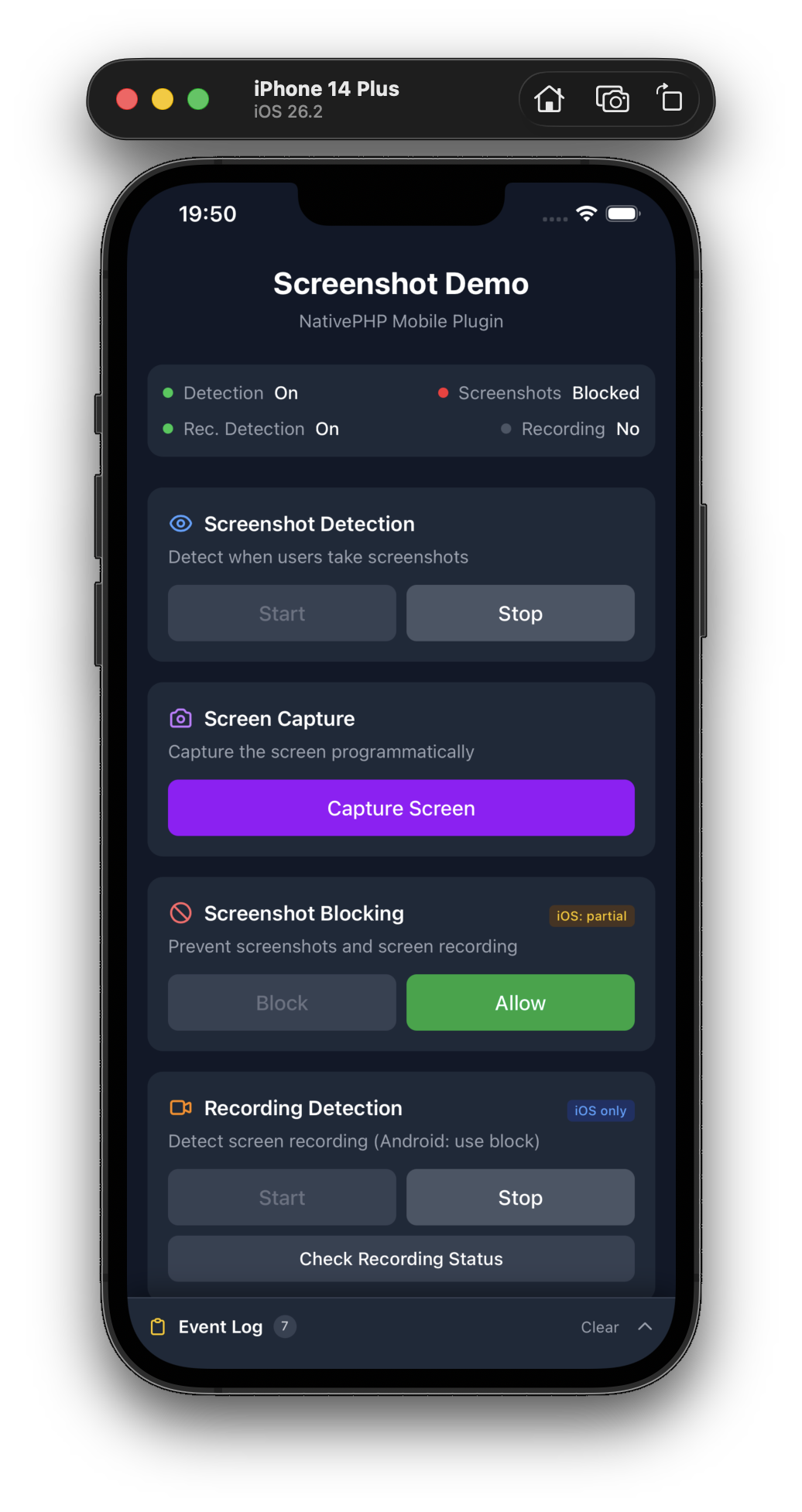 Screenshots plugin on iOS