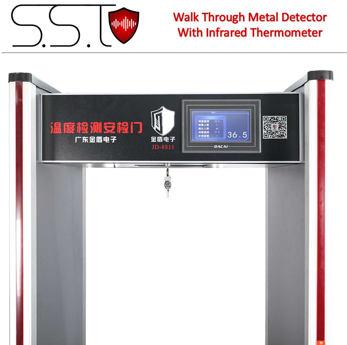 Walk Through Metal Detector With Infrared Thermometer For Sale, Sound And Safety Technologies, SST , S&ST , SSTechnologies Sri Lanka.