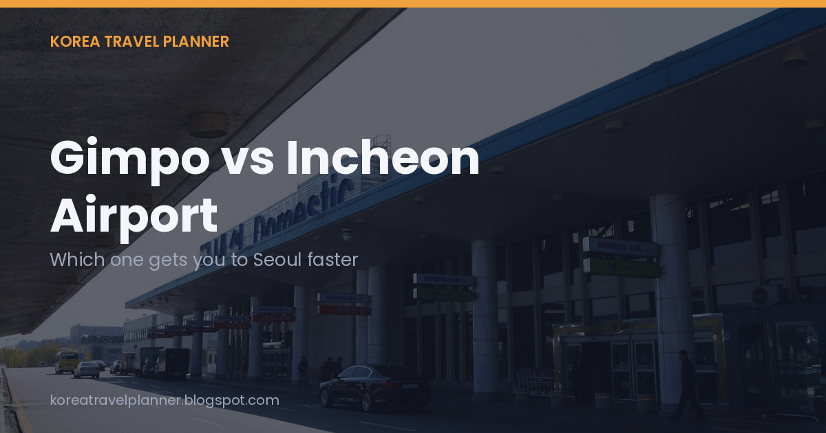 Title card comparing Gimpo and Incheon airports over a photo of Gimpo's terminal building