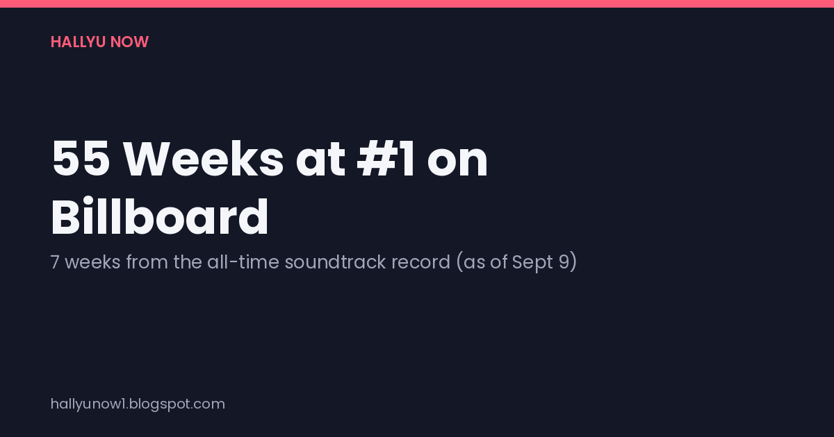 Hallyu Now title card reading "55 Weeks at #1 on Billboard," 7 weeks from the all-time soundtrack record as of Sept 9