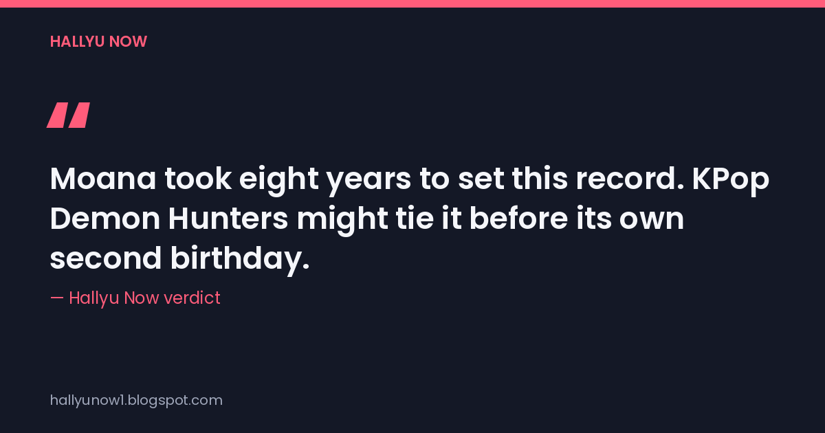 Hallyu Now verdict card: "Moana took eight years to set this record. KPop Demon Hunters might tie it before its own second birthday."