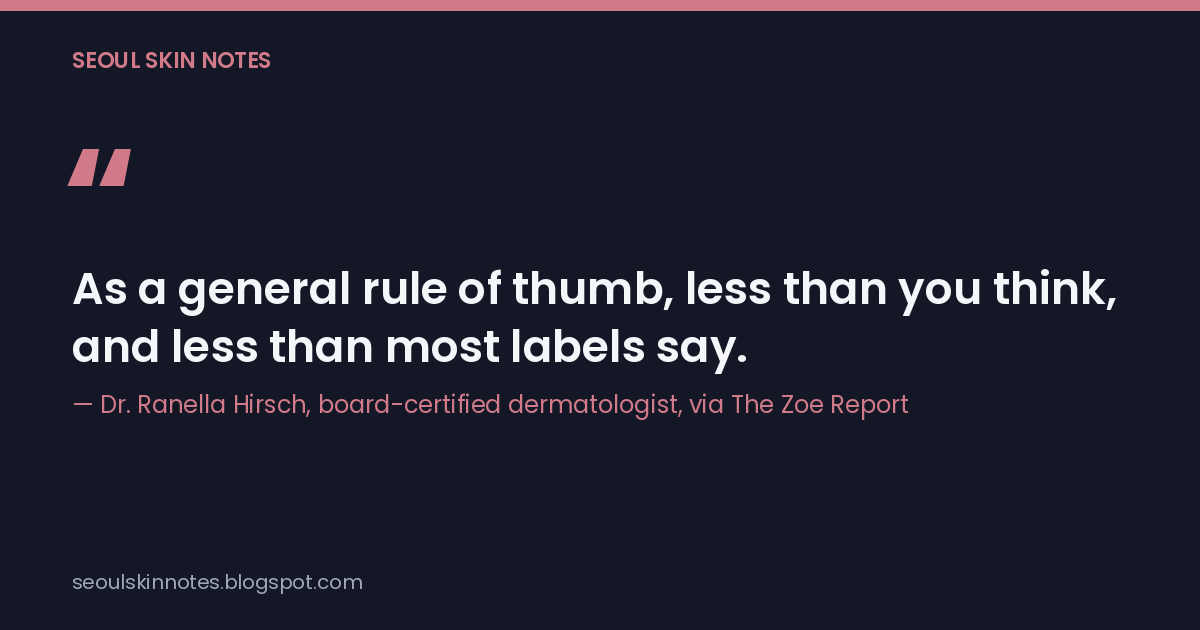 Quote card: dermatologist Ranella Hirsch on exfoliating toner frequency — "As a general rule of thumb, less than you think, and less than most labels say."