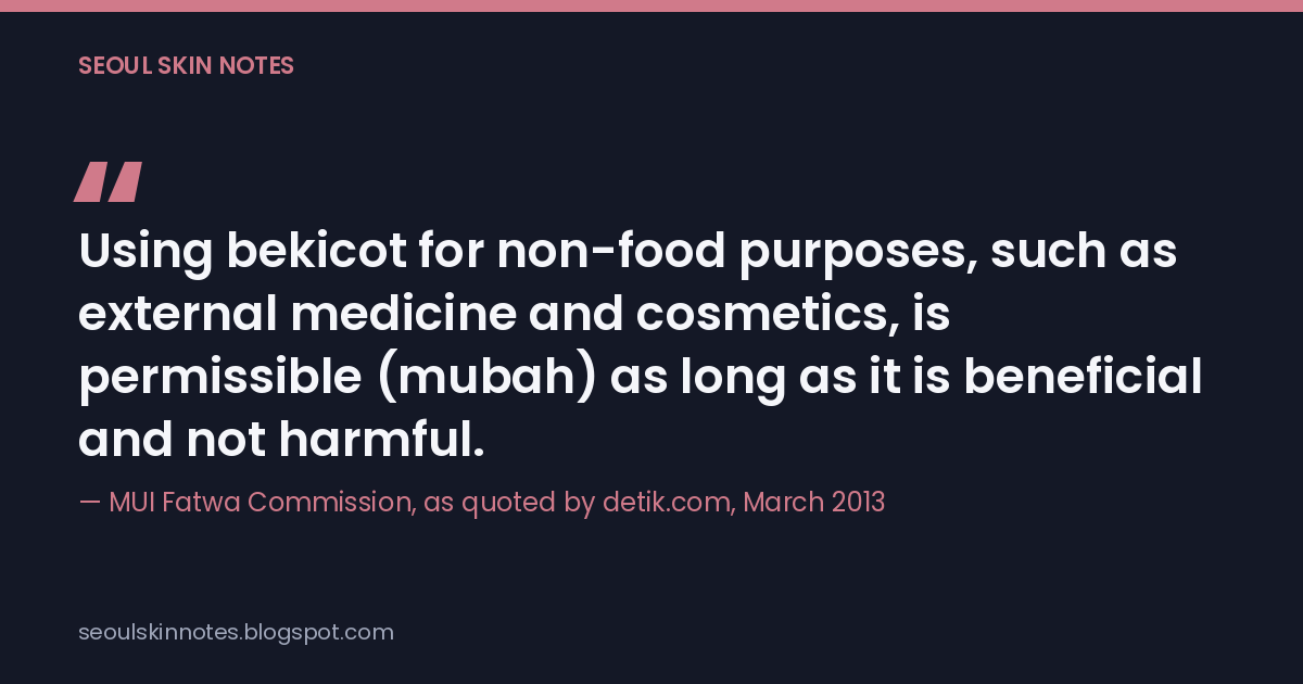 Quote card with the MUI fatwa commission line that using land snail for external medicine and cosmetics is permissible as long as it is beneficial and not harmful