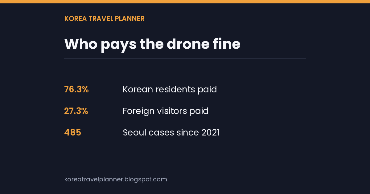Card: Koreans paid 76.3% of drone fines, foreign visitors 27.3%, across 485 Seoul cases since 2021