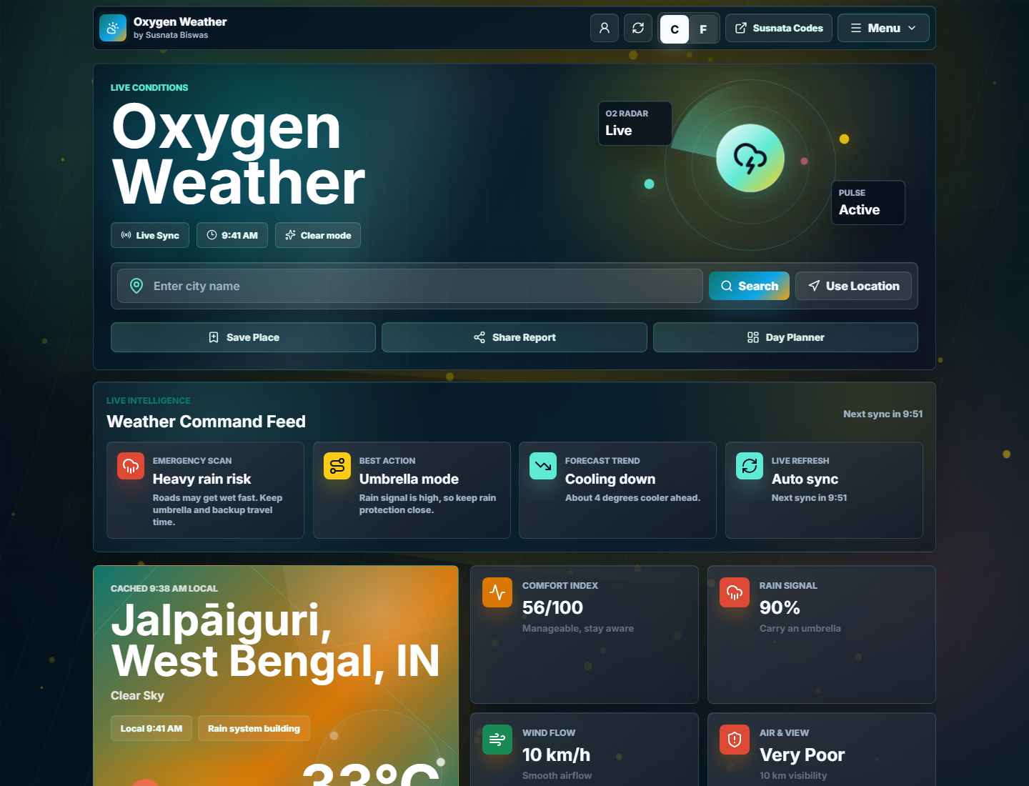 Oxygen Weather desktop dashboard screenshot