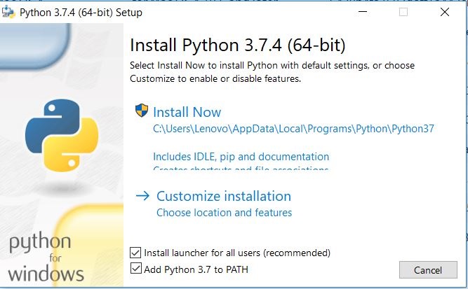 Check Add python3.7 to PATH